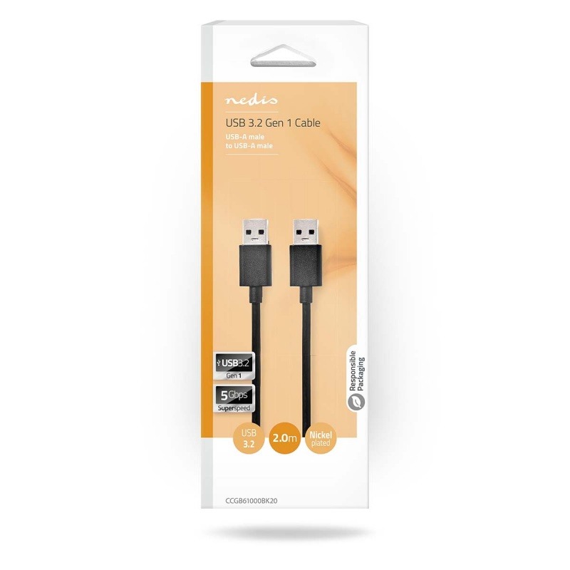 Nedis USB 3.2 Gen 1 | USB-A Male | USB-A Male | 5 Gbps | Vernikkeld | 2 meter