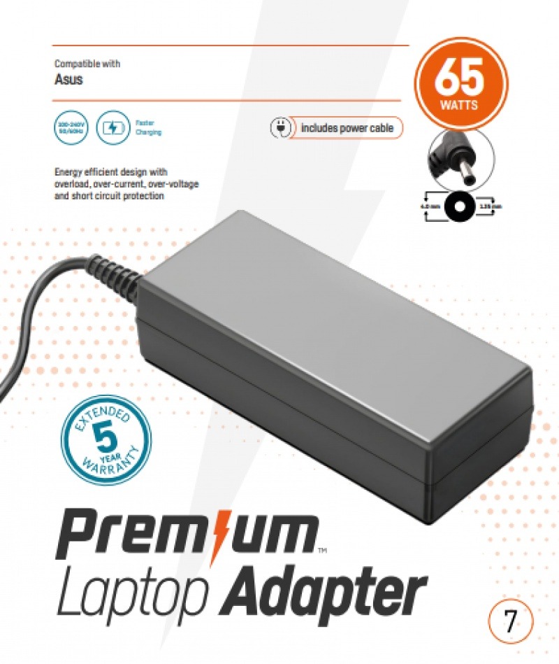 Premium adapter  Asus 19V 65W 4.0mm * 1.35mm incl. netsnoer