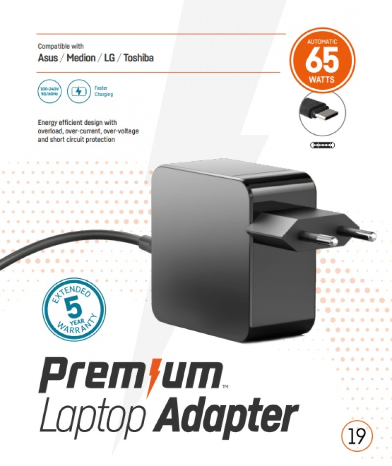 Premium Wall Charger USB-C 65 Watt  5 - 20V 3.25A