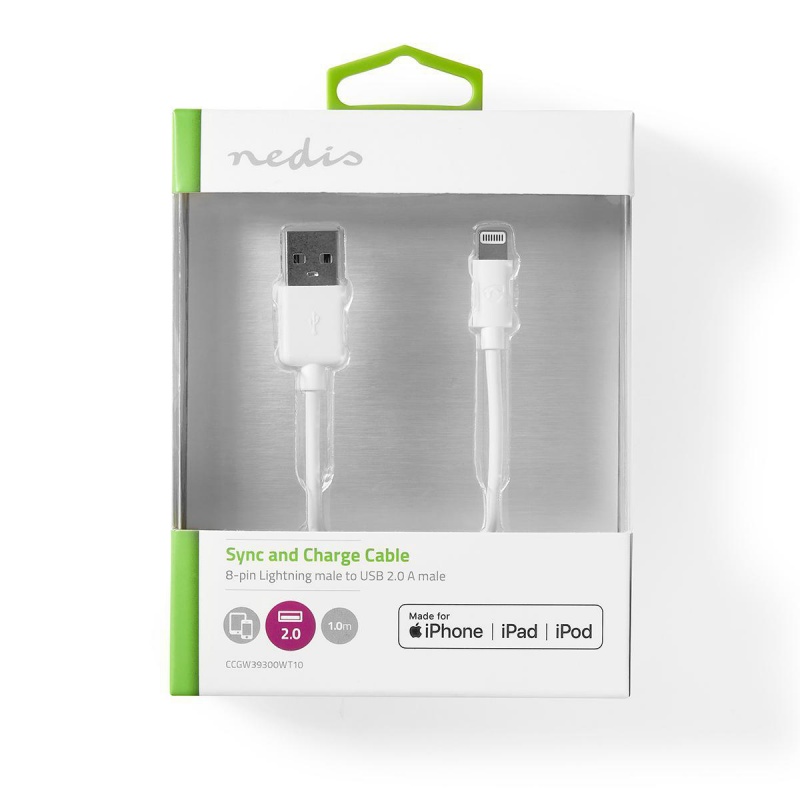 Sync and Charge-Kabel | Apple Lightning – USB-A Male | 1,0 m | Wit