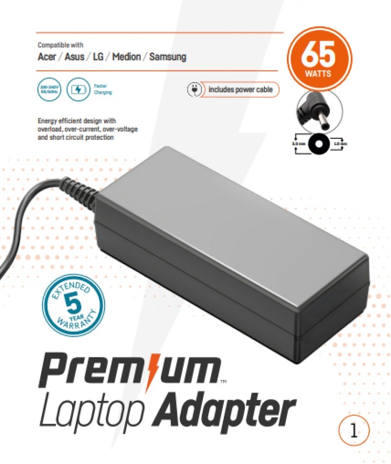 Premium adapter 19V 65W 3.0 mm * 1.0 mm incl. netsnoer