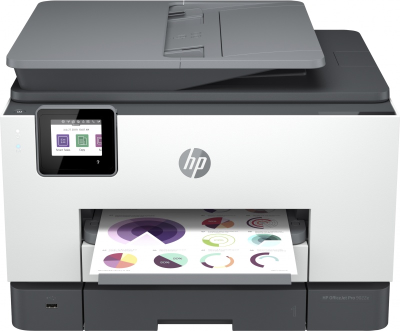 HP OfficeJet Pro 9022e All-in-One-printer, Printen, kopiëren, scannen, faxen, Automatische invoer voor 35 vellen, Printen via USB-poort aan voorzijde, Scannen naar e-mail, Dubbelzijdig printen