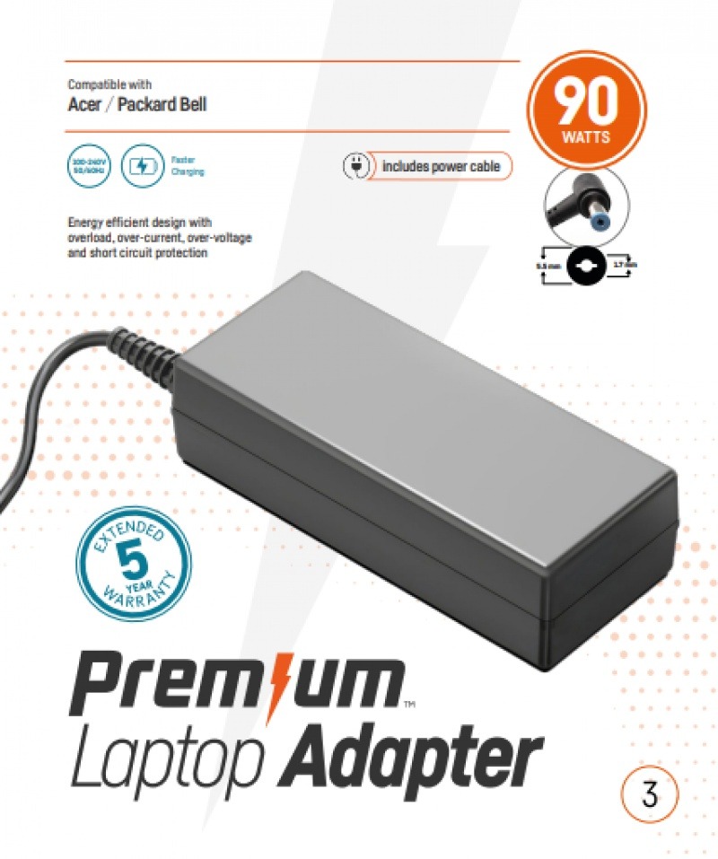 Premium adapter 19V 90W  5.5mm * 1.7mm incl. netsnoer