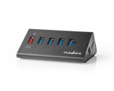 Nedis USB-Hub  4-Poorts | USB 3.0 met Externe Voeding | QC3.0 Oplaadpoort | 5 Gbps | Aluminium