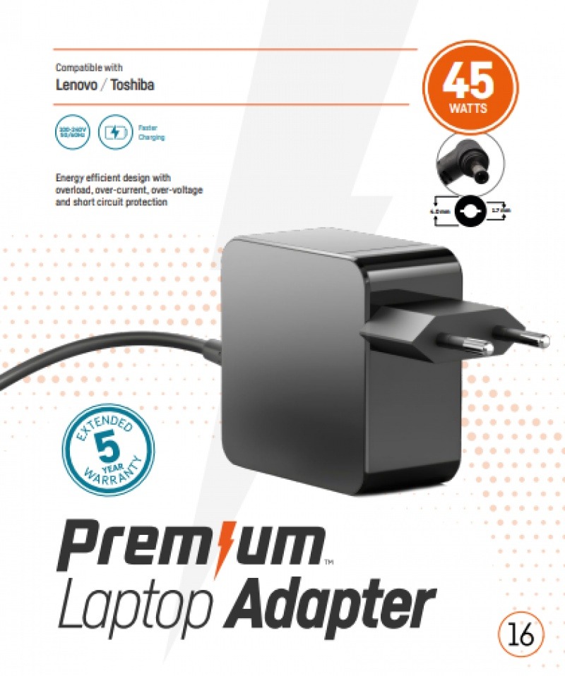 Premium adapter Lenovo 20V 45W 4.0mm * 1.7 mm wandlader