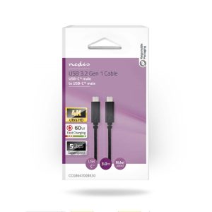 NedisUSB 3.2 Gen 1 | USB-C Male | USB-C Male | 60 W | 4K@60Hz | 5 Gbps |  3 meter