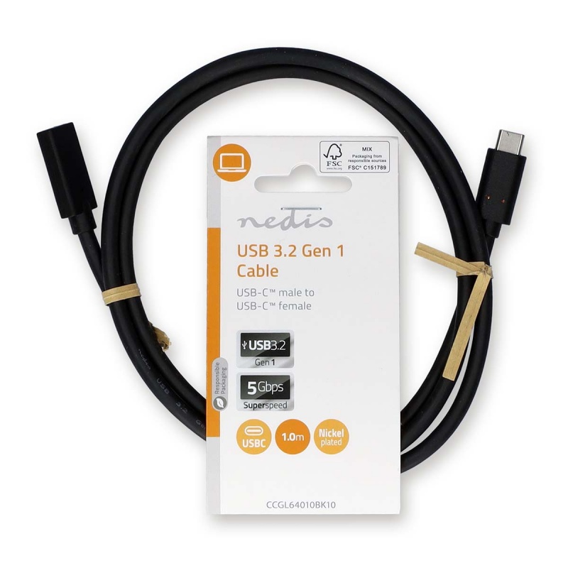 Nedis USB-C verlengkabel USB-C Male USB-C Female 60W 4K@60Hz | 5 Gbps 1 meter