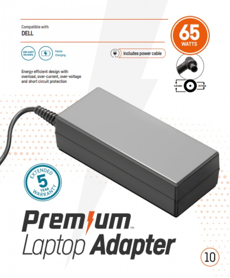 Premium adapter Dell 19V 65W  4.5mm * 2.7mm incl. netsnoer