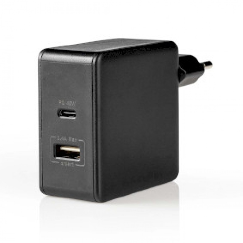Nedis oplader 57 W | PD3.0 45W | Snellaad functie | 2.25  /  2.4  /  3.0 A | Outputs: 2 | USB-A  /  USB-C