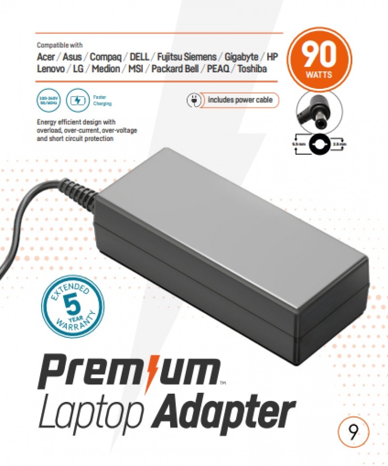 Premium adapter Asus 19V  90W - 5,5mm * 2,5mm incl. netsnoer