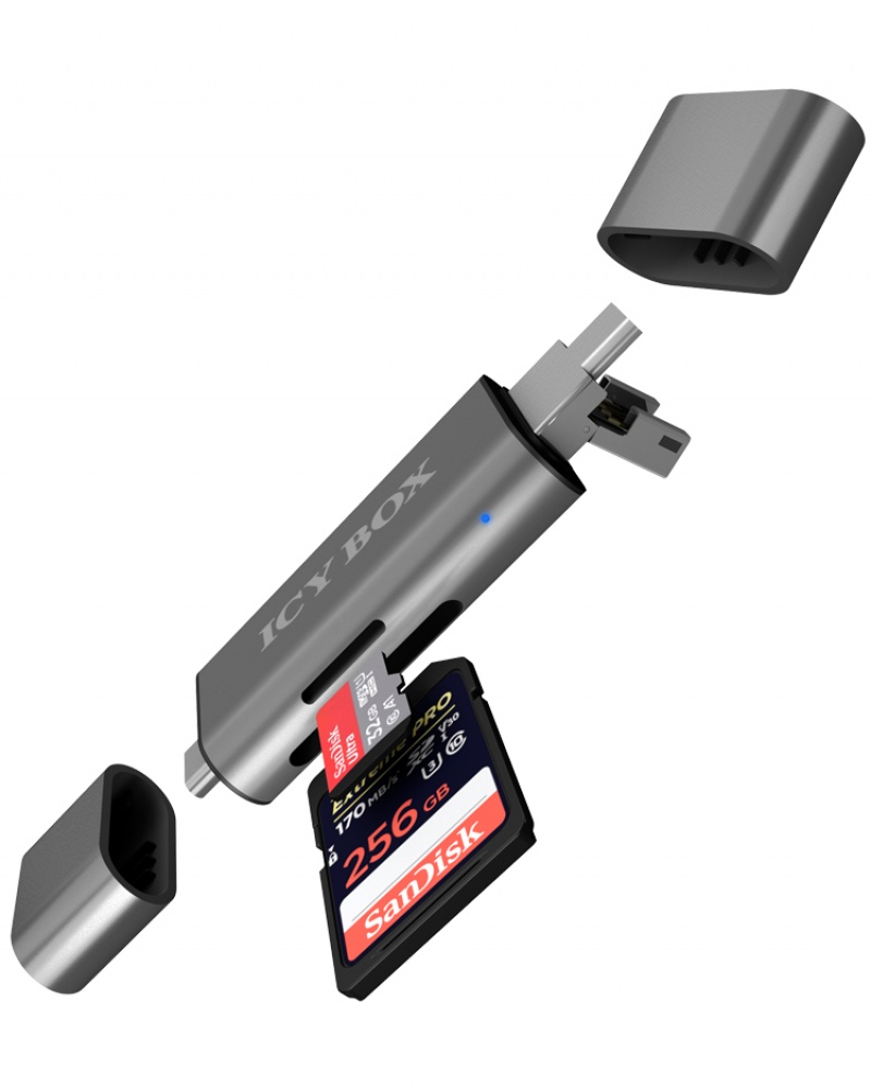 Icy box CardReader USB SD / MicroSD (TF) USB 2.0-kaartlezer met Type-C en -A en OTG