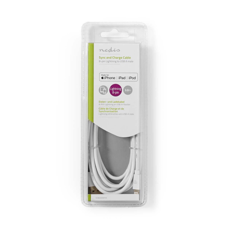 Nedis Sync and Charge-Kabel Apple Lightning - USB-A Male 3 meter Wit