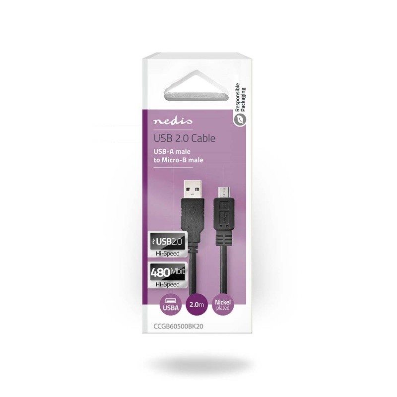 Nedis USB 2.0-Kabel  A Male – Micro-B Male  2 meter Zwart