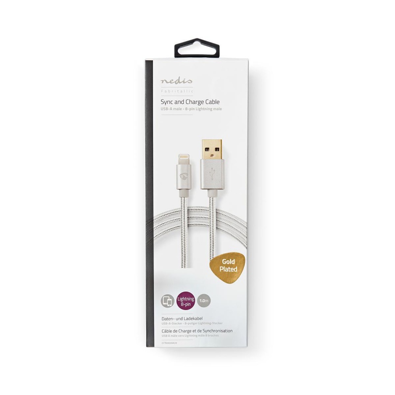 Data- en Oplaadkabel | Apple Lightning 1.0m USB A male | Aluminium