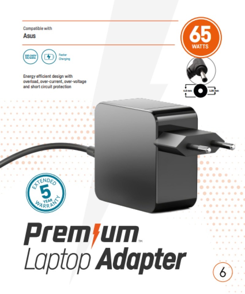 Premium adapter  Asus 19V 65W  4.0mm * 1.35mm wandlader