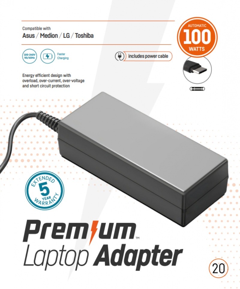 Premium AC Charger USB-C 100 Watt  5 - 20V 5A incl. netsnoer