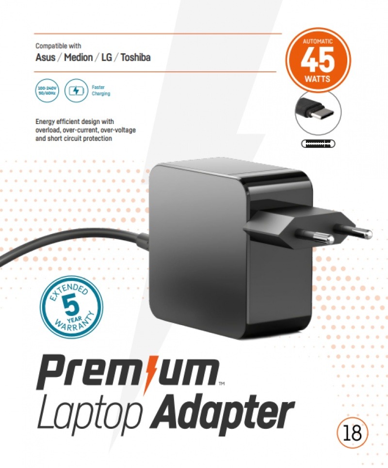 Premium Wall Charger USB-C 45 Watt  5 – 20V 2.25A