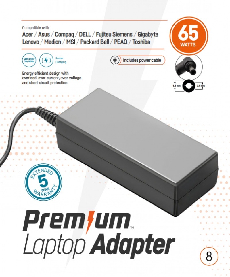 Premium adapter Asus 19V  65W  5.5mm * 2.5mm  incl. netsnoer