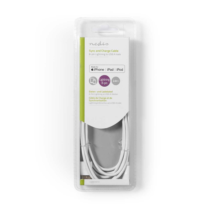 Nedis Sync and Charge-Kabel Apple Lightning - USB-A Male 2,0 m Wit