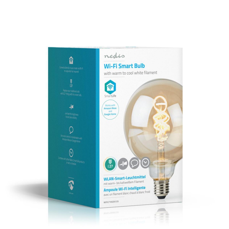 Nedis Wi-Fi Warm tot Koel Wit LED Filamentlamp| Gedraaid G125 5,5 W 350 lm