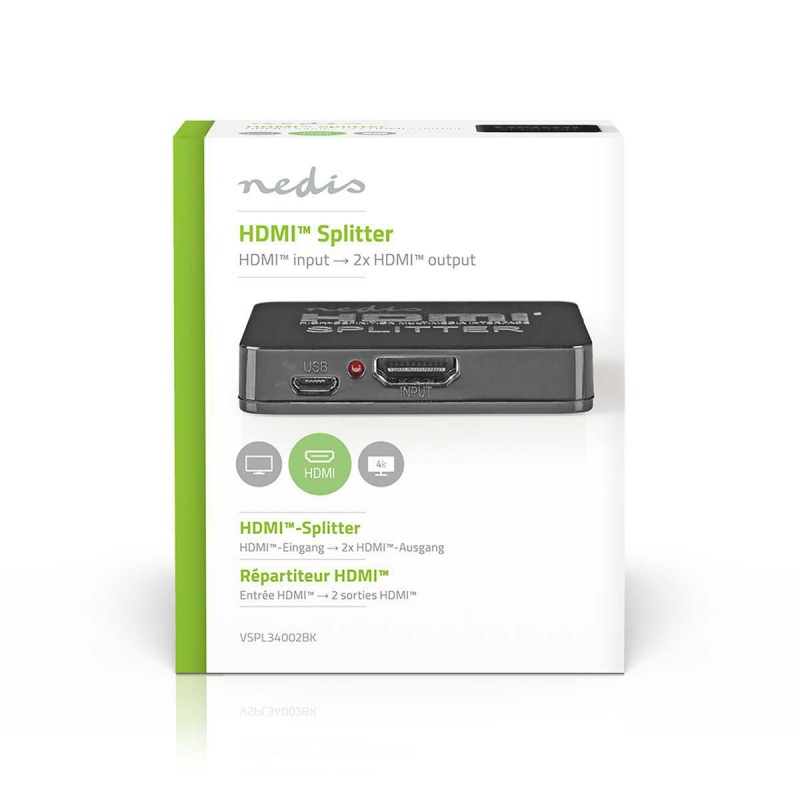 Nedis Splitter  2 poort(en) | HDM Input | 2x HDMI Output | 4K 30Hz 2.25 Gbps
